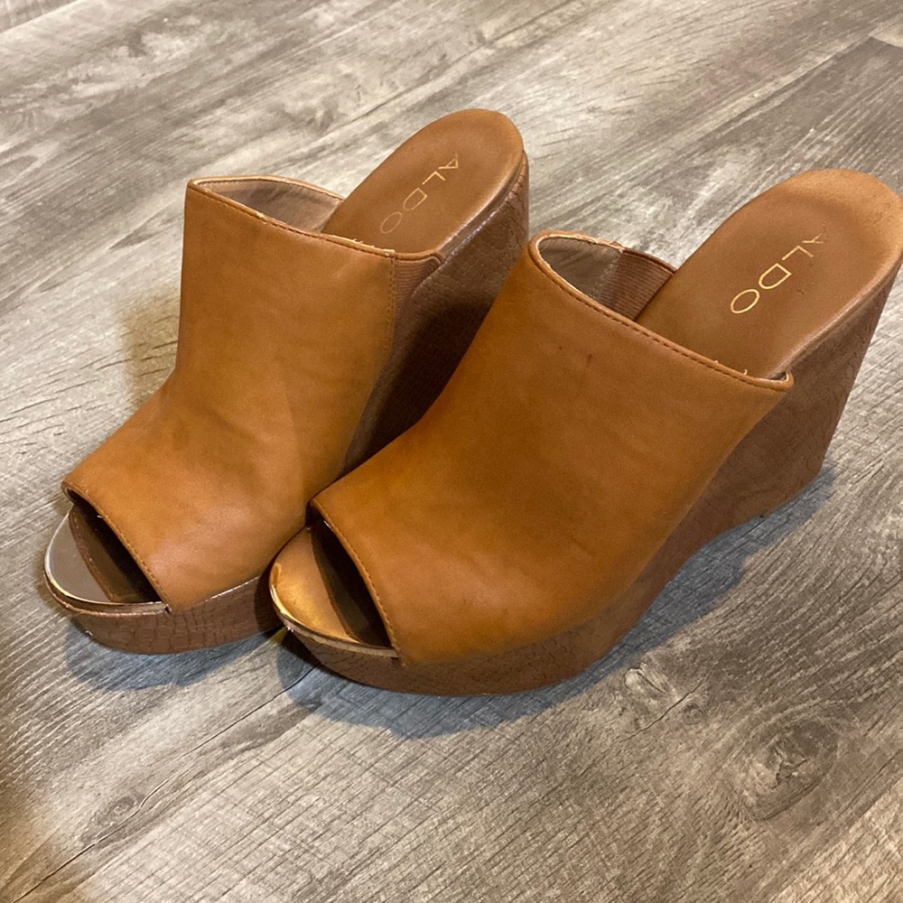 Aldo Leather Mule Wedge - Size 8.5